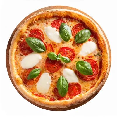 Fresh Margherita Pizza On A Wooden Serving Board