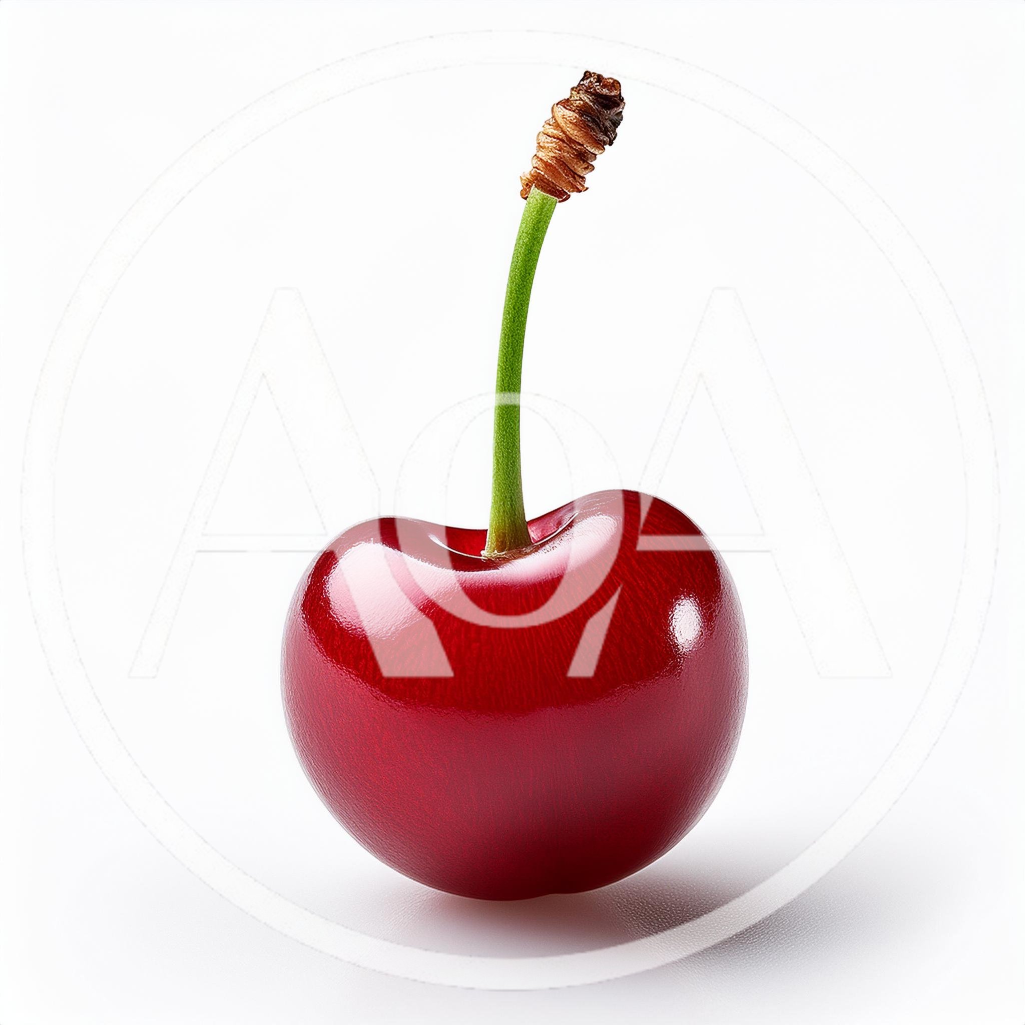 Single Fresh Red Cherry With Stem