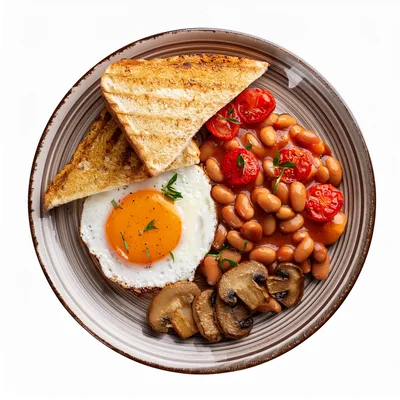Traditional English Breakfast Plate With Fried Egg And Beans