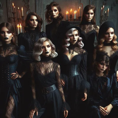 Group of Elegant Women in Gothic Victorian Attire
