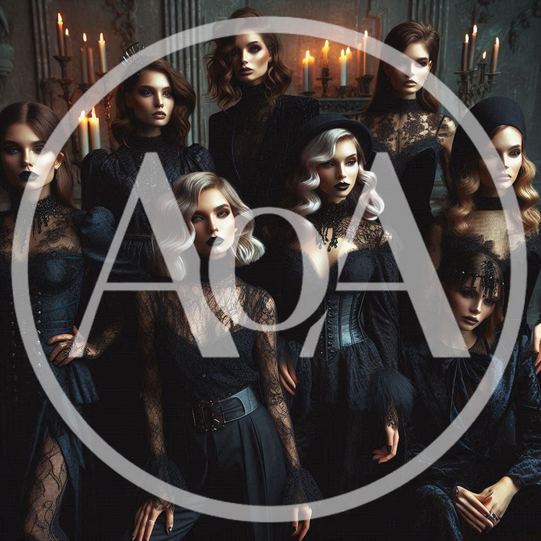 Group of Elegant Women in Gothic Victorian Attire