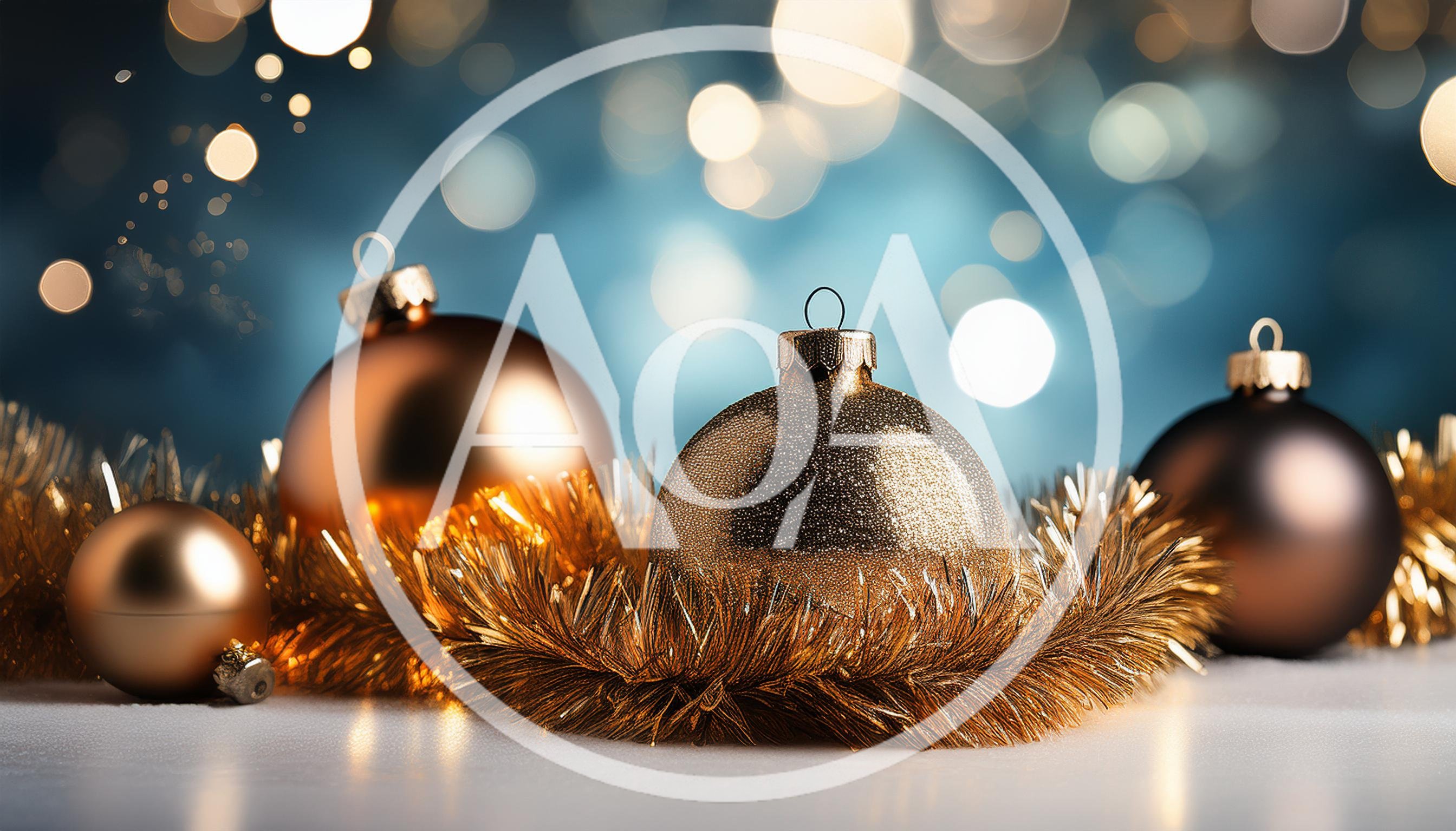Christmas Ornaments With Gold Tinsel On A Surface