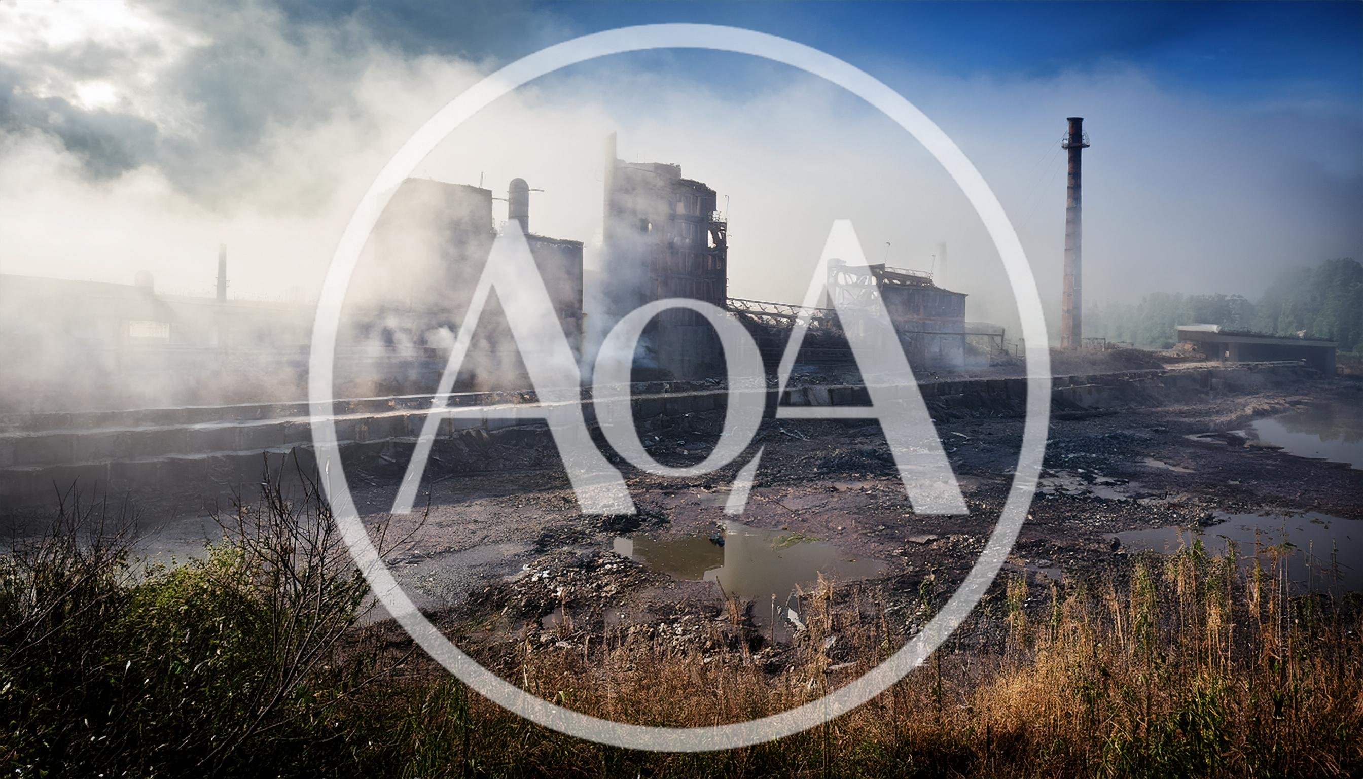 Abandoned Industrial Factory Ruins In Thick Morning Fog
