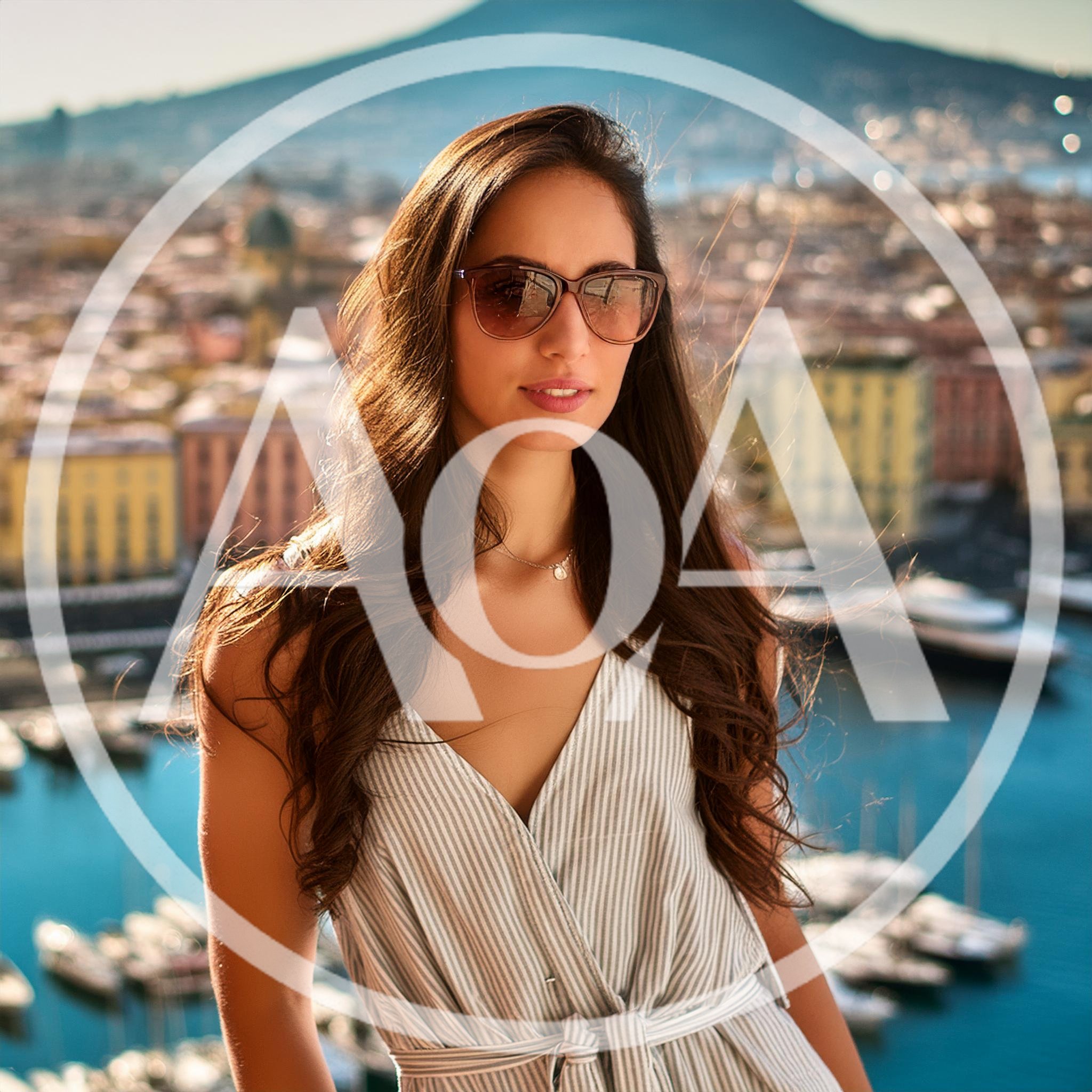 Young Woman Wearing Sunglasses Overlooking Naples Harbor