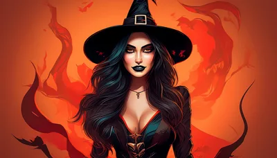 Portrait Of A Beautiful Witch With Long Dark Hair