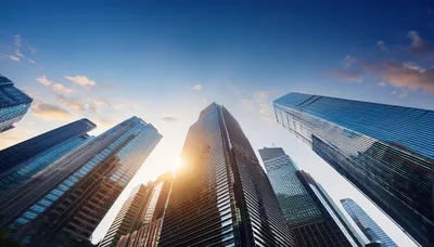 Low Angle View Of Modern Skyscrapers In Financial District