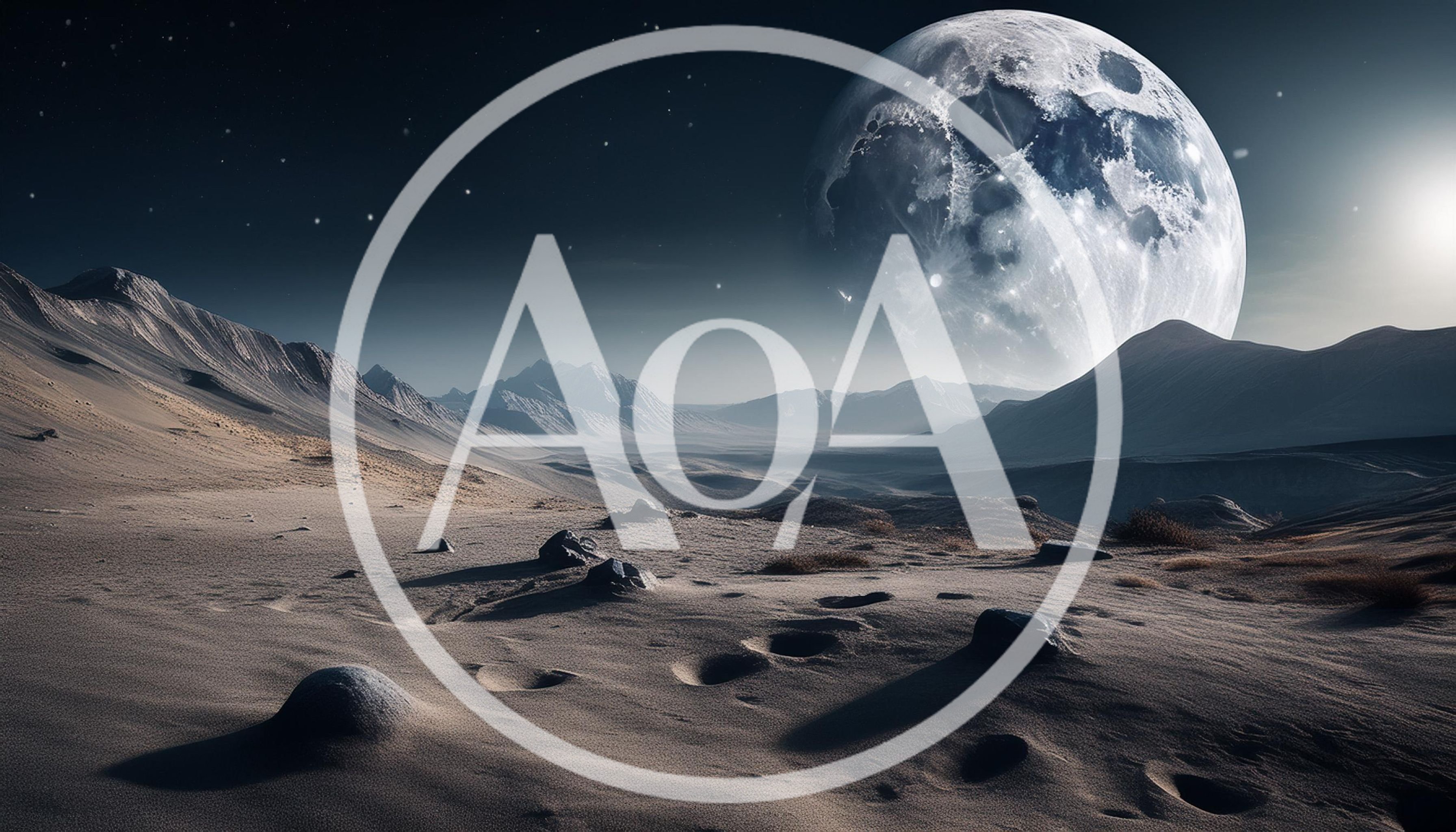 Surreal Alien Landscape With Large Moon Over Mountains