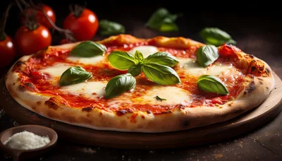 Freshly Baked Margherita Pizza With Basil And Tomatoes