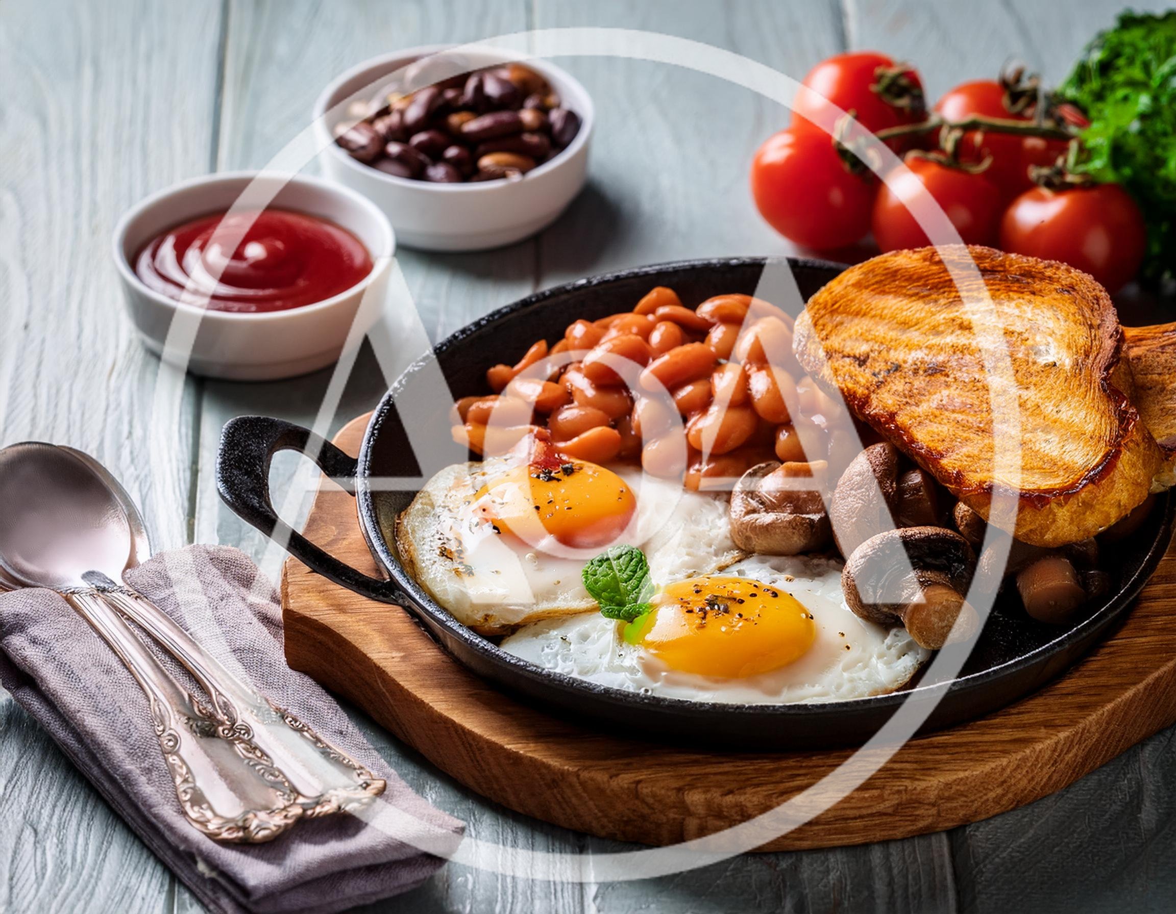 Full English Breakfast Served In A Cast Iron Skillet