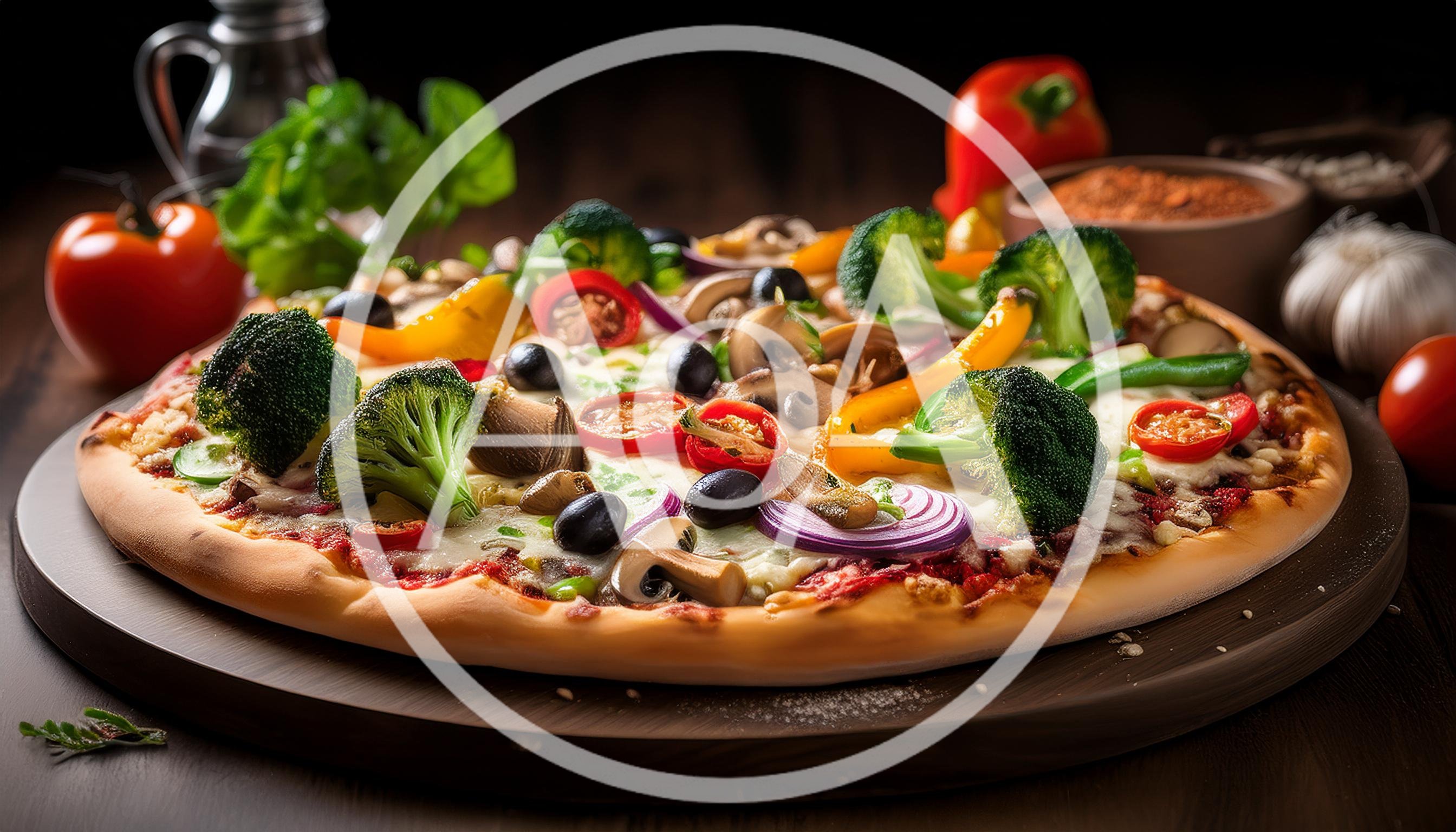 Fresh Vegetable Pizza on a Wooden Board