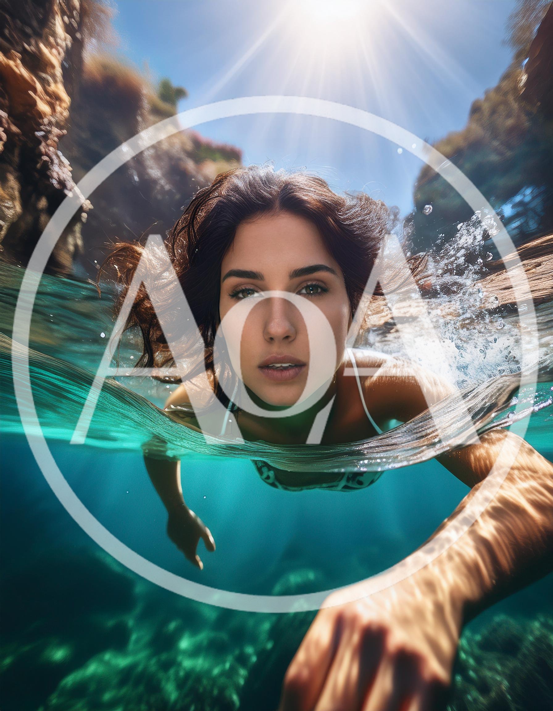 Young Woman Swimming Underwater In A Tropical Cove
