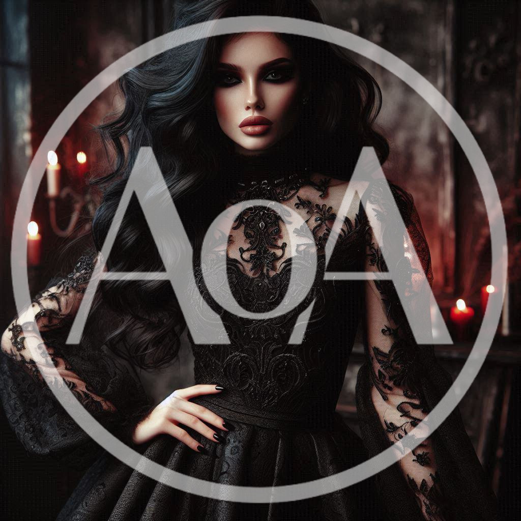 Gothic Woman In Elegant Black Lace Dress