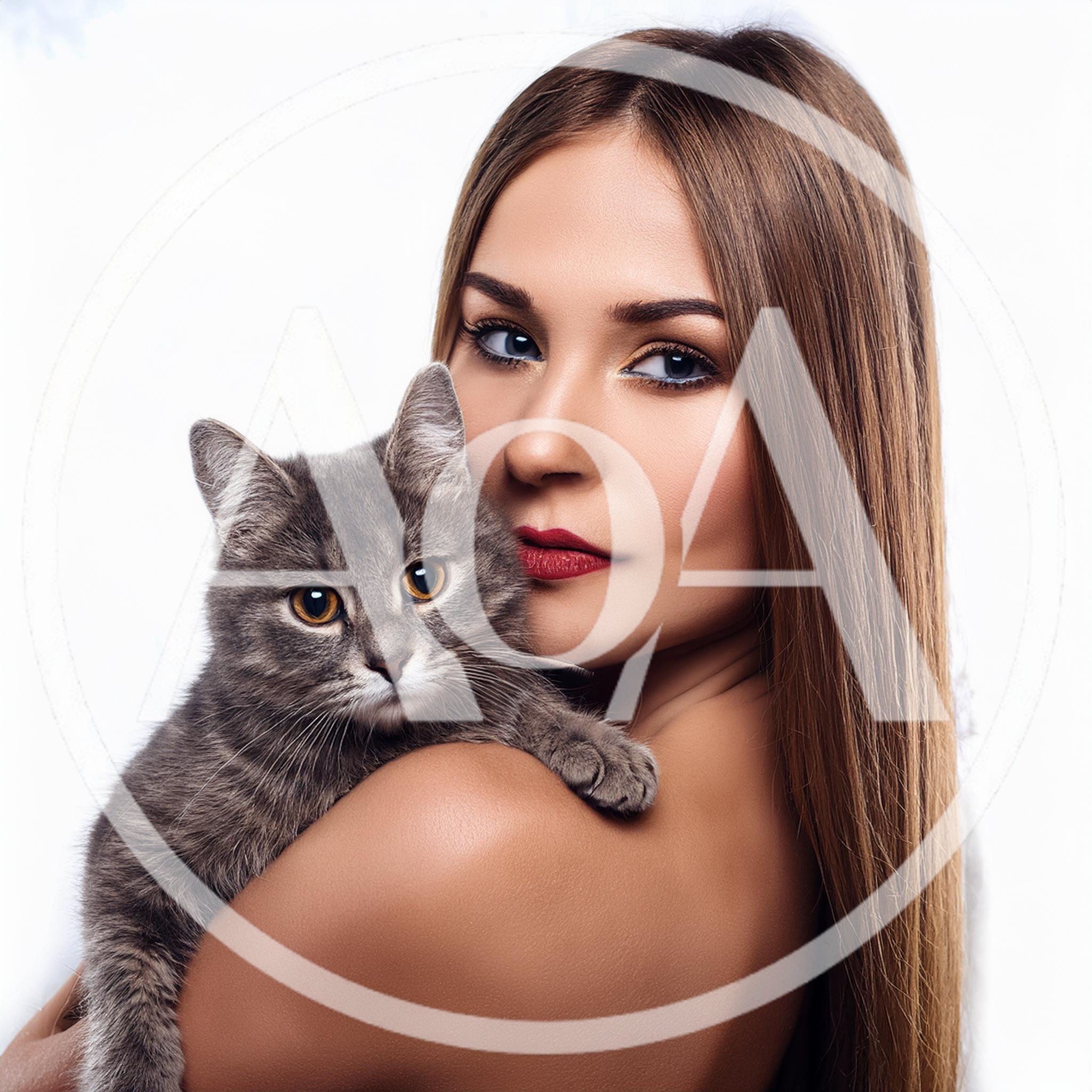 Beautiful Woman Holding A Gray Tabby Cat