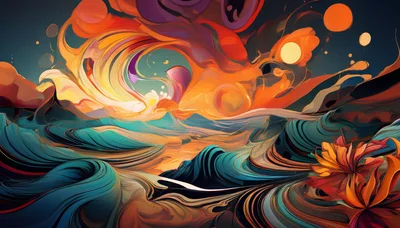 Abstract Surreal Landscape With Swirling Waves And Clouds
