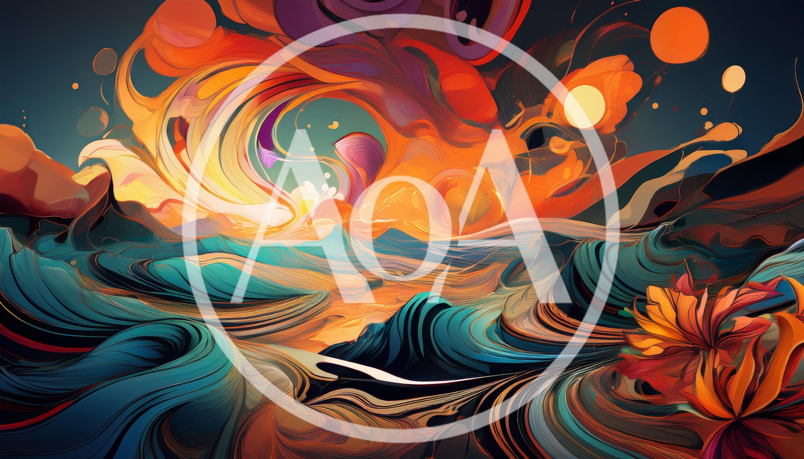 Abstract Surreal Landscape With Swirling Waves And Clouds