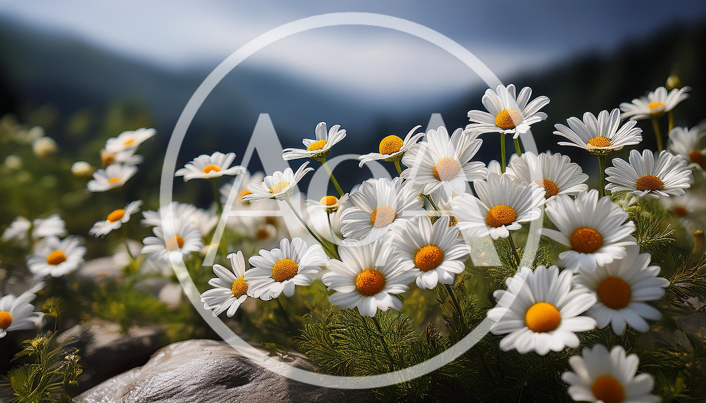 White Daisy Flowers Blooming In Mountain Landscape
