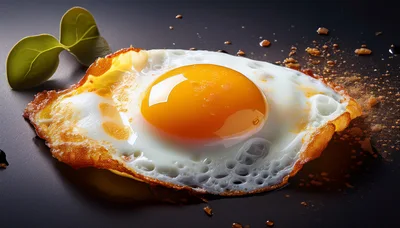 Single Fried Egg With Garnish On Dark Surface