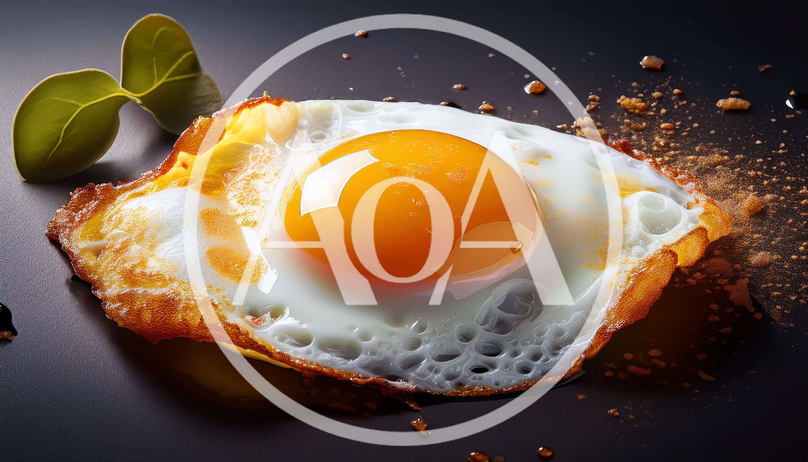 Single Fried Egg With Garnish On Dark Surface