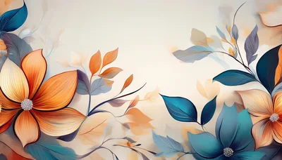 Abstract Floral Illustration With Orange And Blue Petals