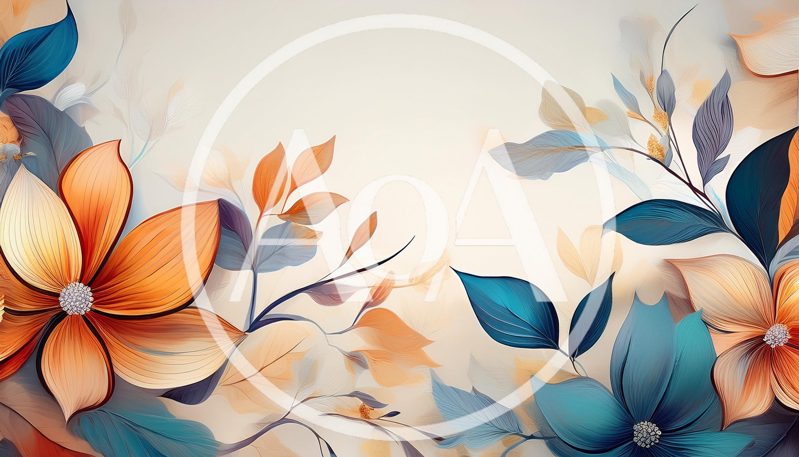 Abstract Floral Illustration With Orange And Blue Petals