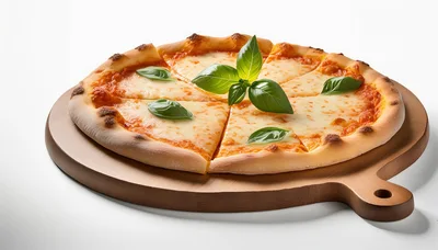 Fresh Margherita Pizza On A Wooden Serving Board