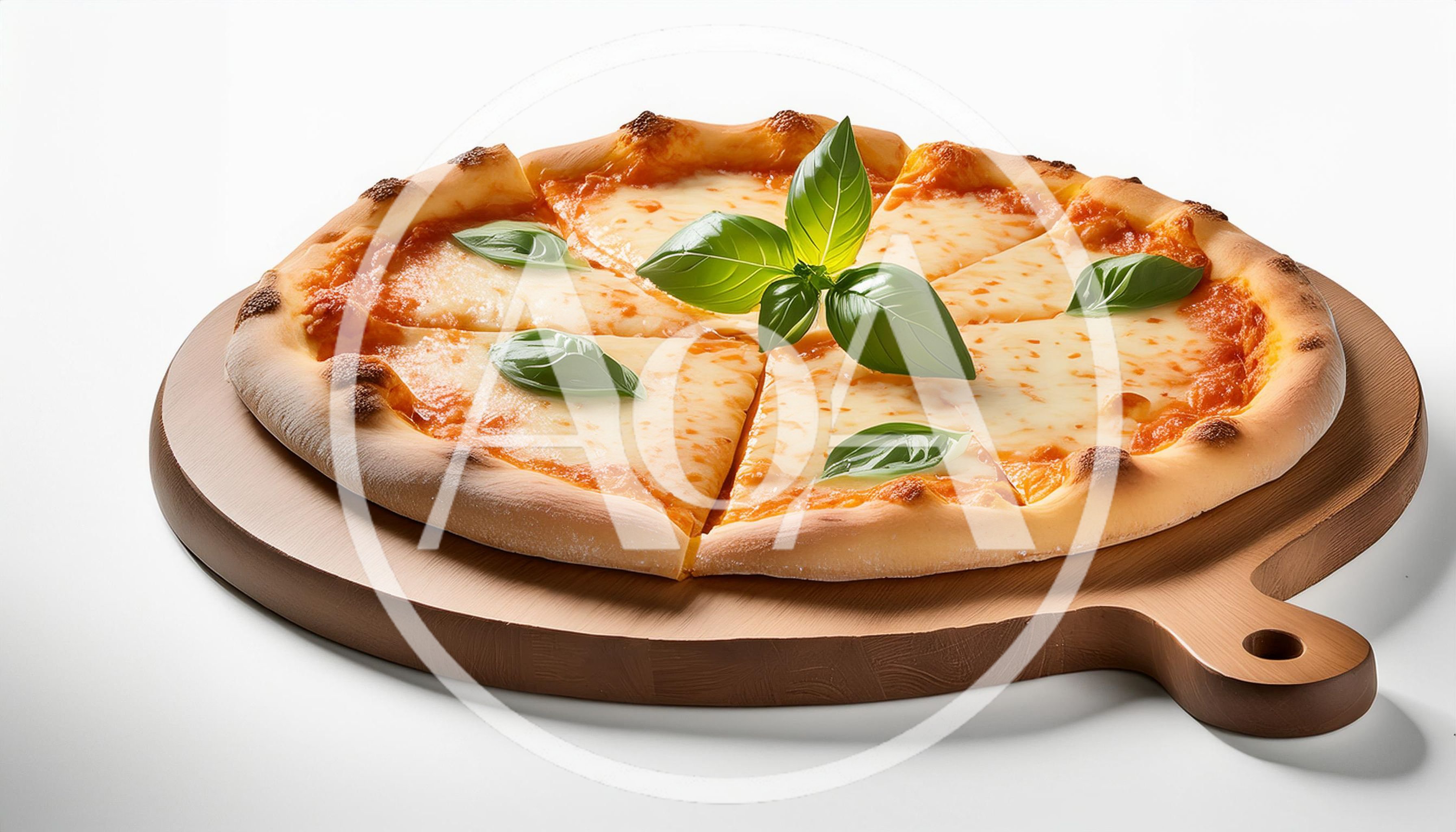 Fresh Margherita Pizza On A Wooden Serving Board