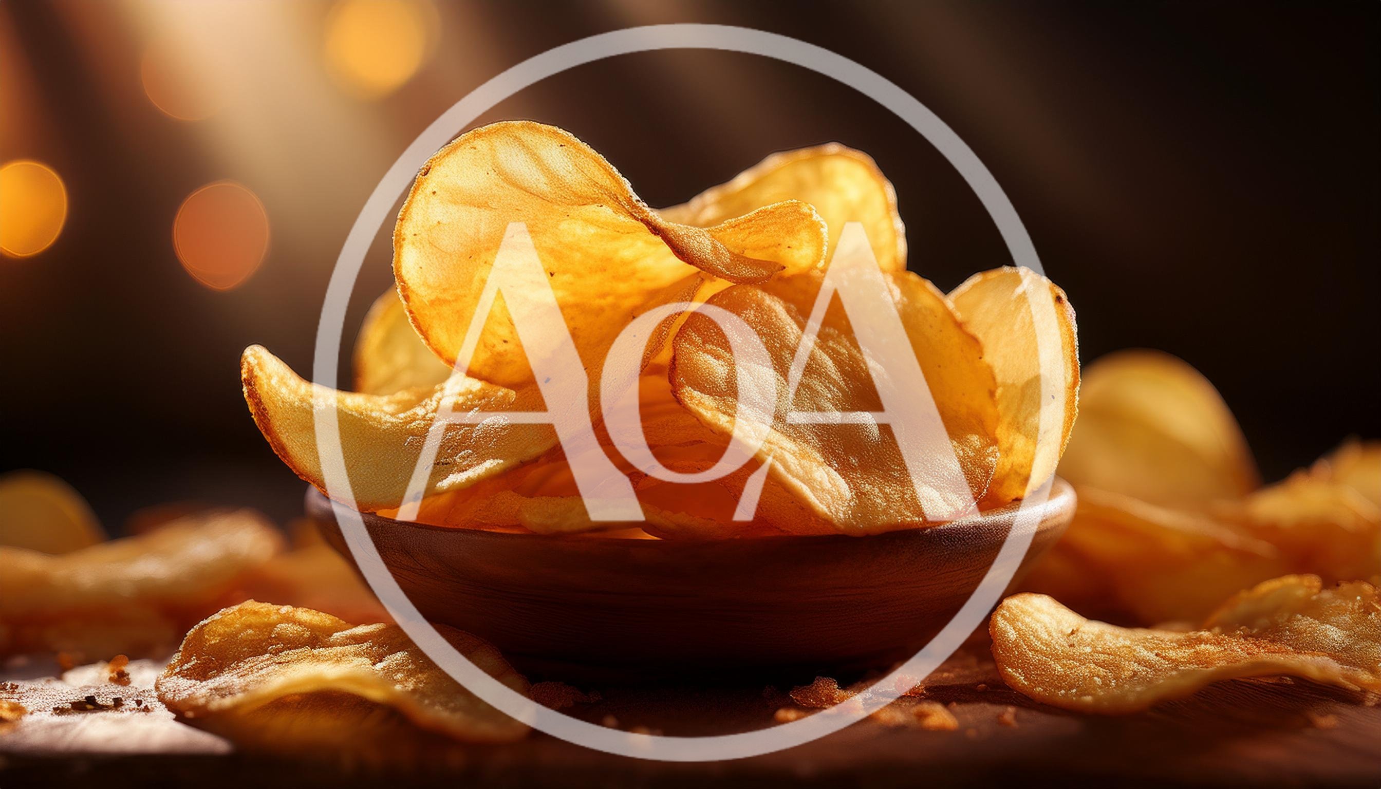 Crispy Golden Potato Chips In A Wooden Bowl