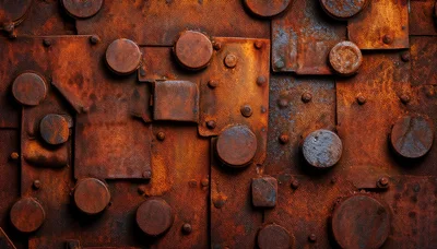 Abstract Background of Rusted Metal Plates and Rivets