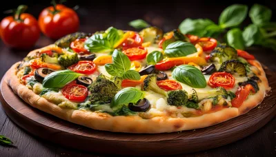 Vegetable Pizza With Broccoli Tomatoes And Basil