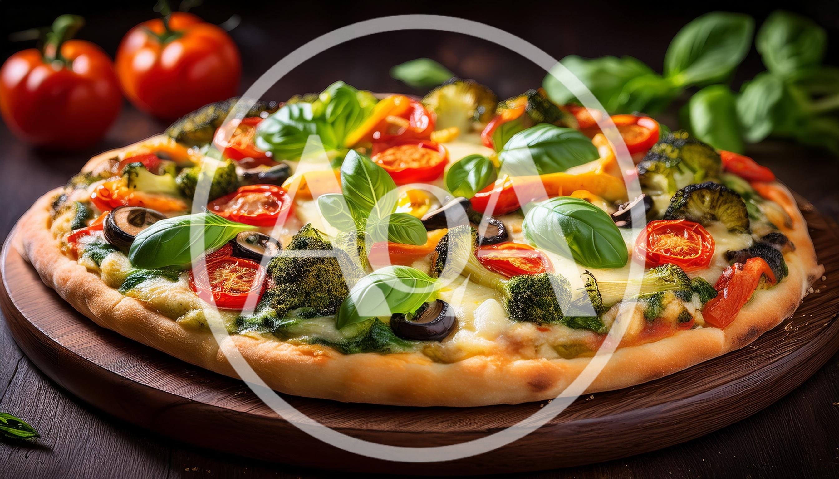 Vegetable Pizza With Broccoli Tomatoes And Basil