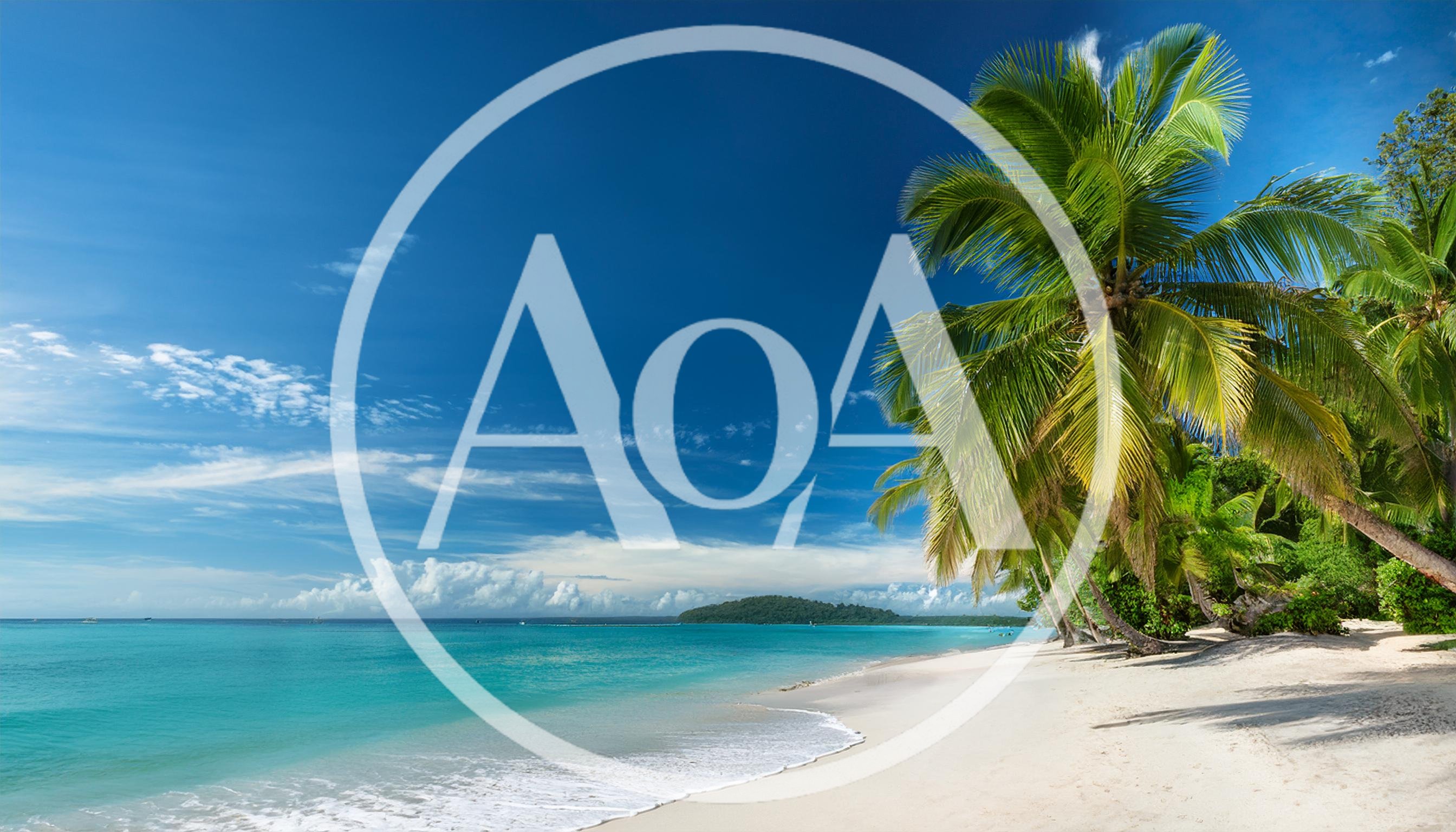 Tropical Beach Landscape With Palm Trees And Turquoise Water