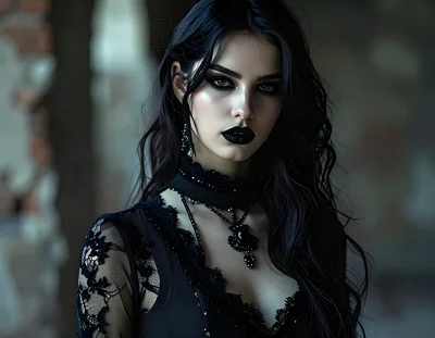 Gothic Woman With Dark Makeup And Lace Dress