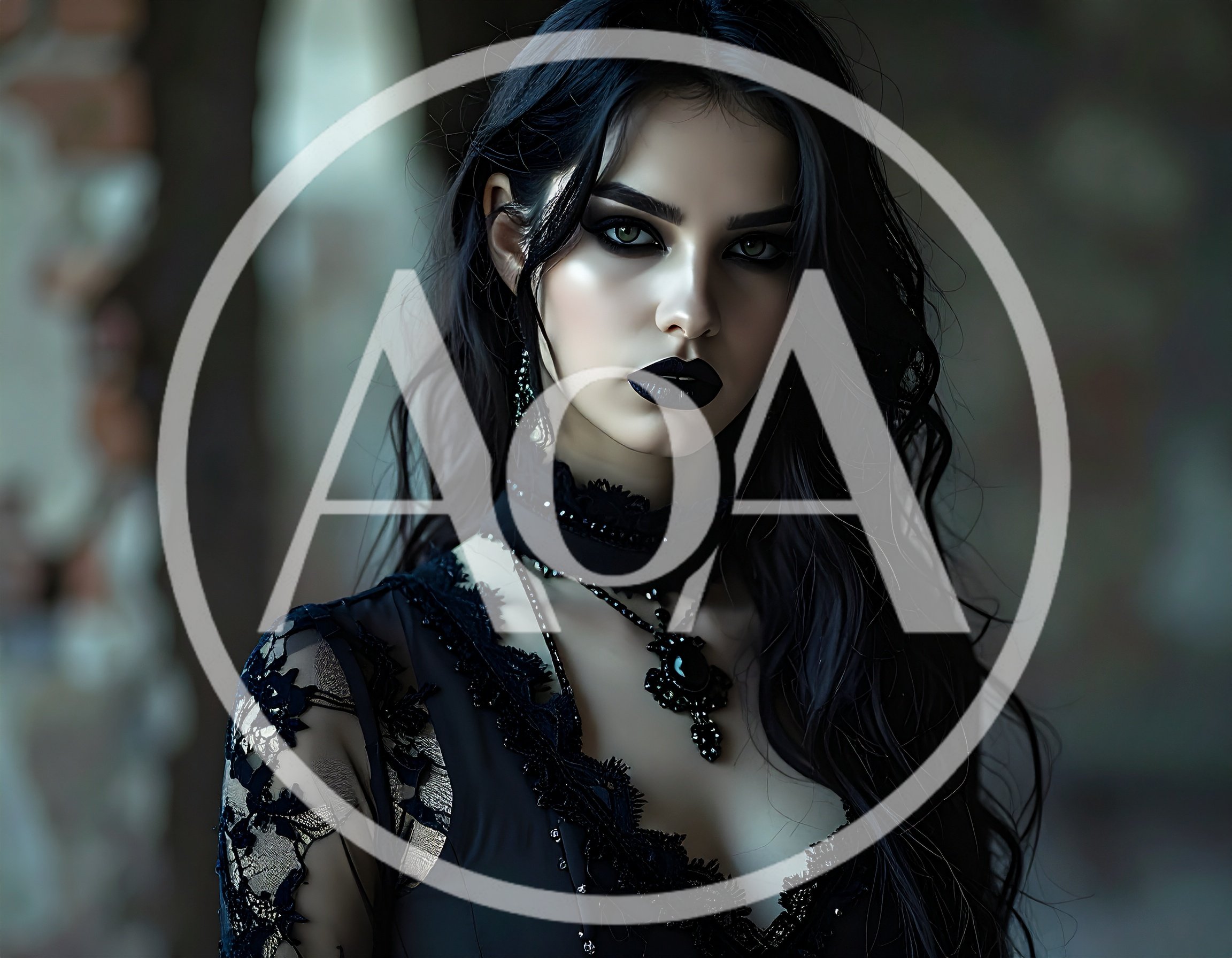 Gothic Woman With Dark Makeup And Lace Dress