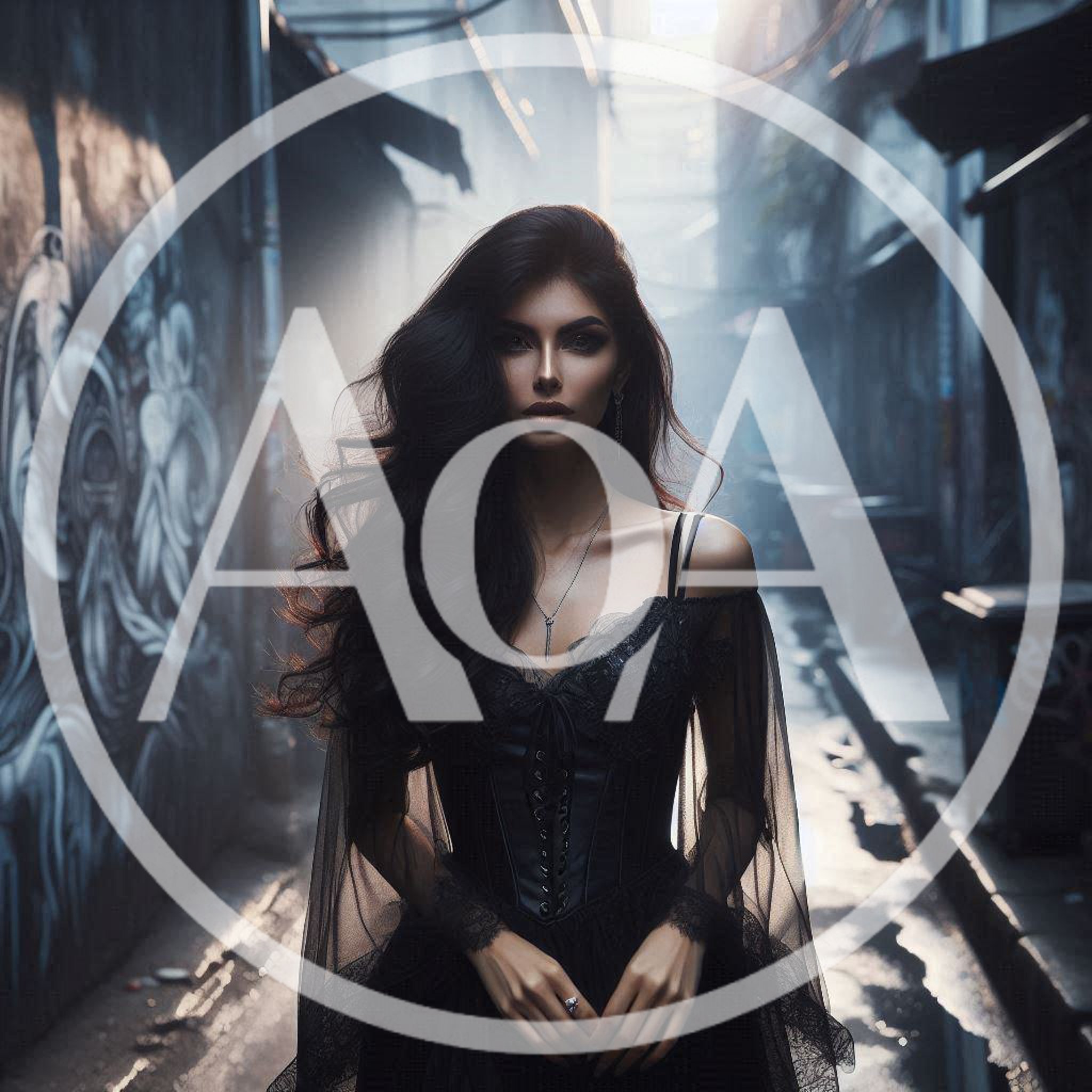Gothic Woman Standing In A Dark Urban Alleyway