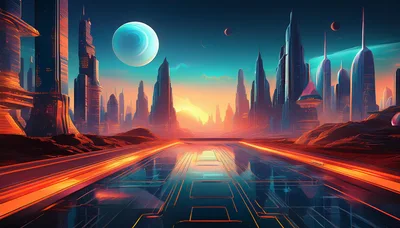 Futuristic Alien Cityscape With Glowing Roadway