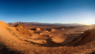 Panoramic View Of Wadi Rum Desert At Sunset
