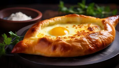 Freshly Baked Adjaruli Khachapuri With Egg And Cheese