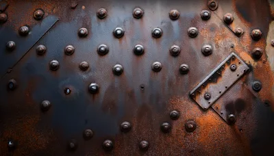 Weathered Industrial Metal Plate With Rivets