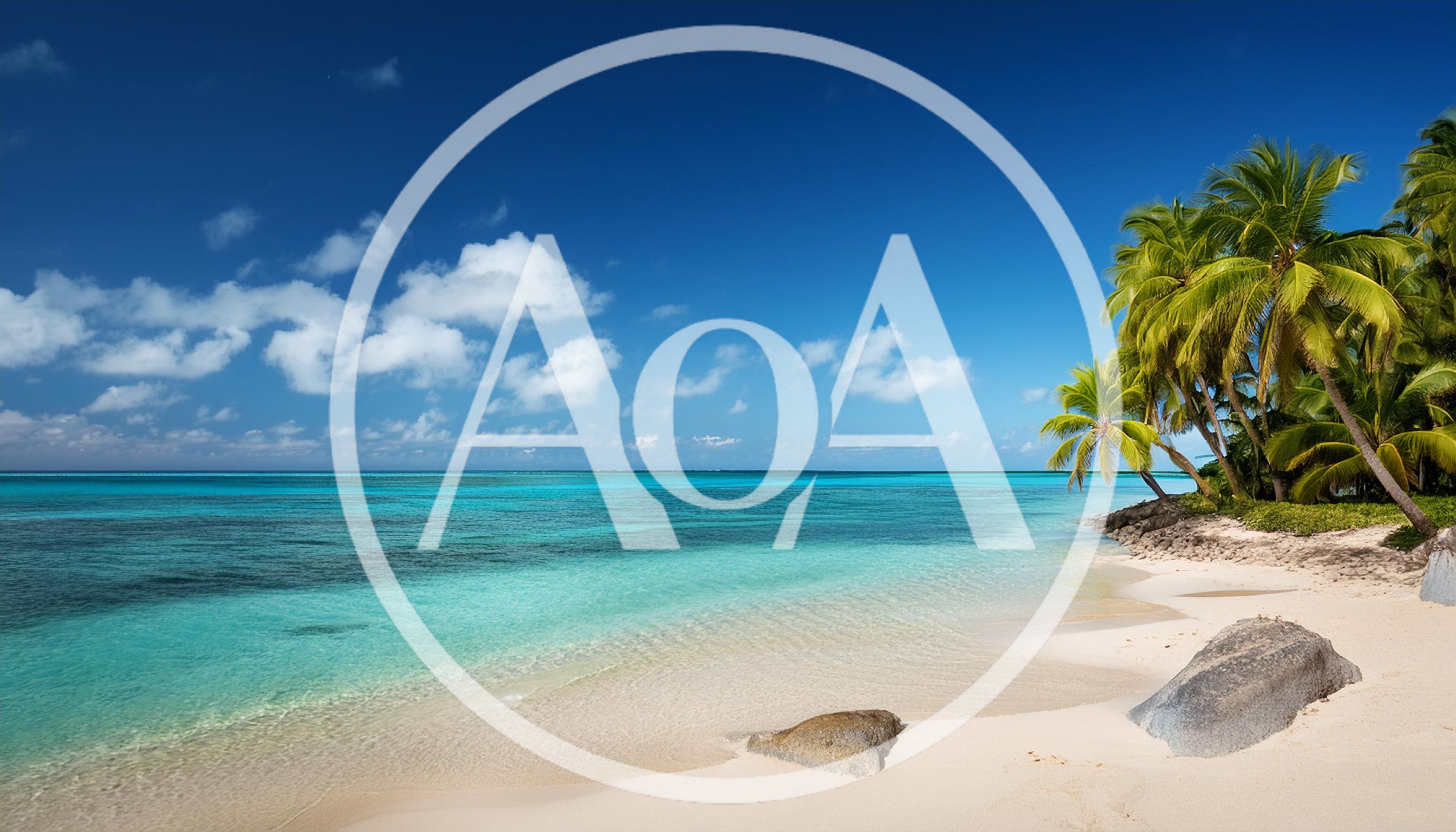 Tropical Beach Shoreline With Palm Trees And Turquoise Water