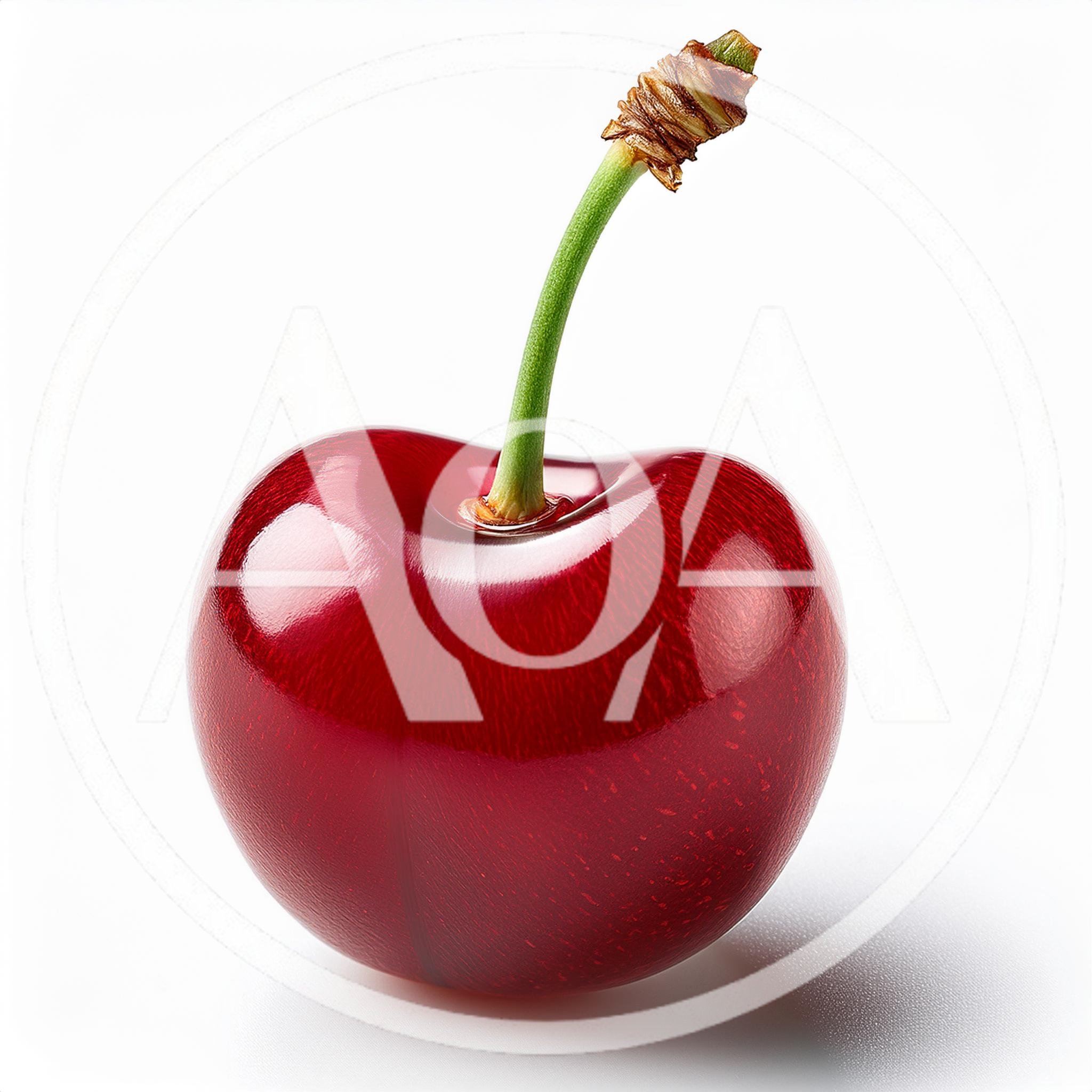 Single Fresh Red Cherry With Stem