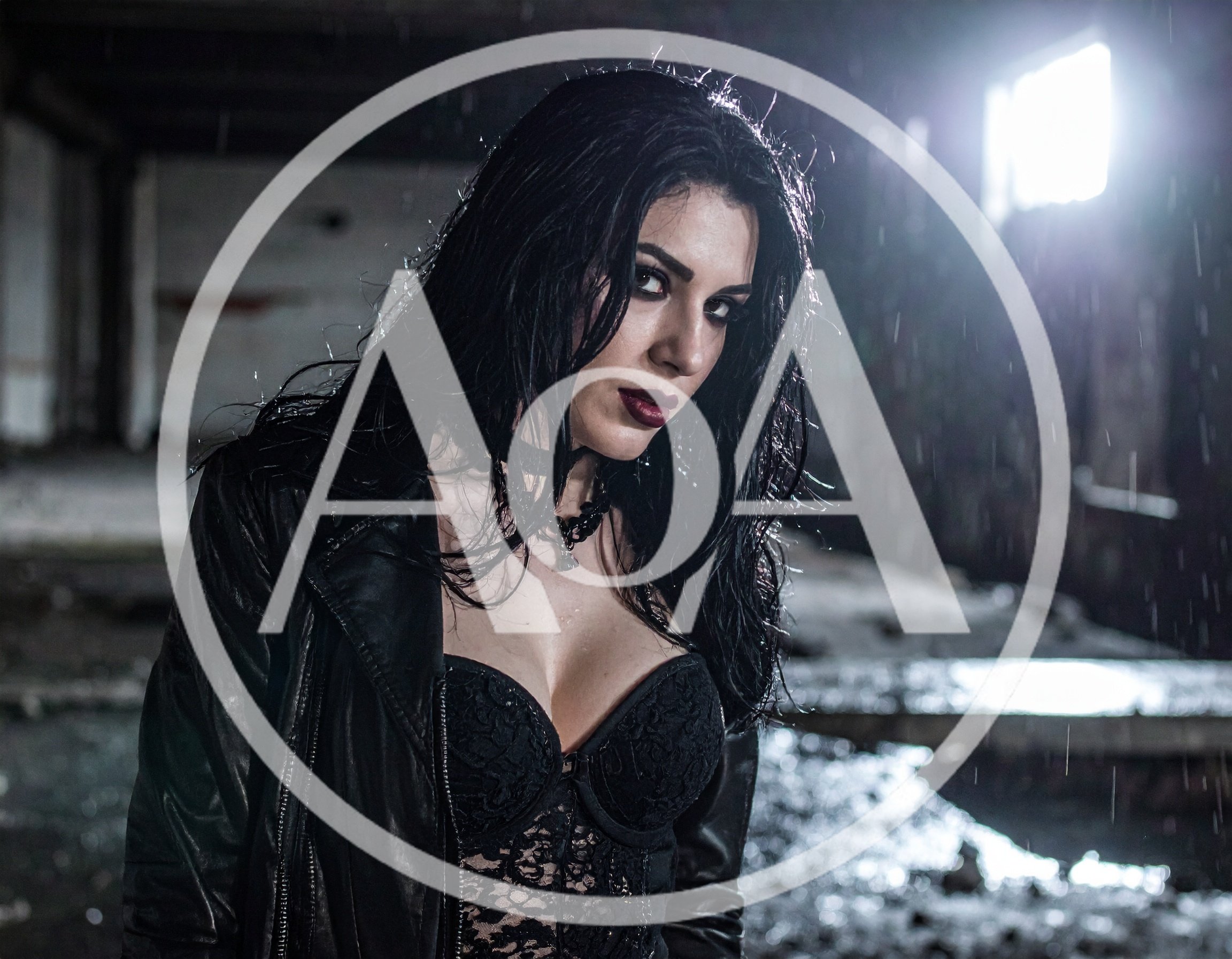 Gothic Woman In Leather Jacket Standing In Abandoned Building