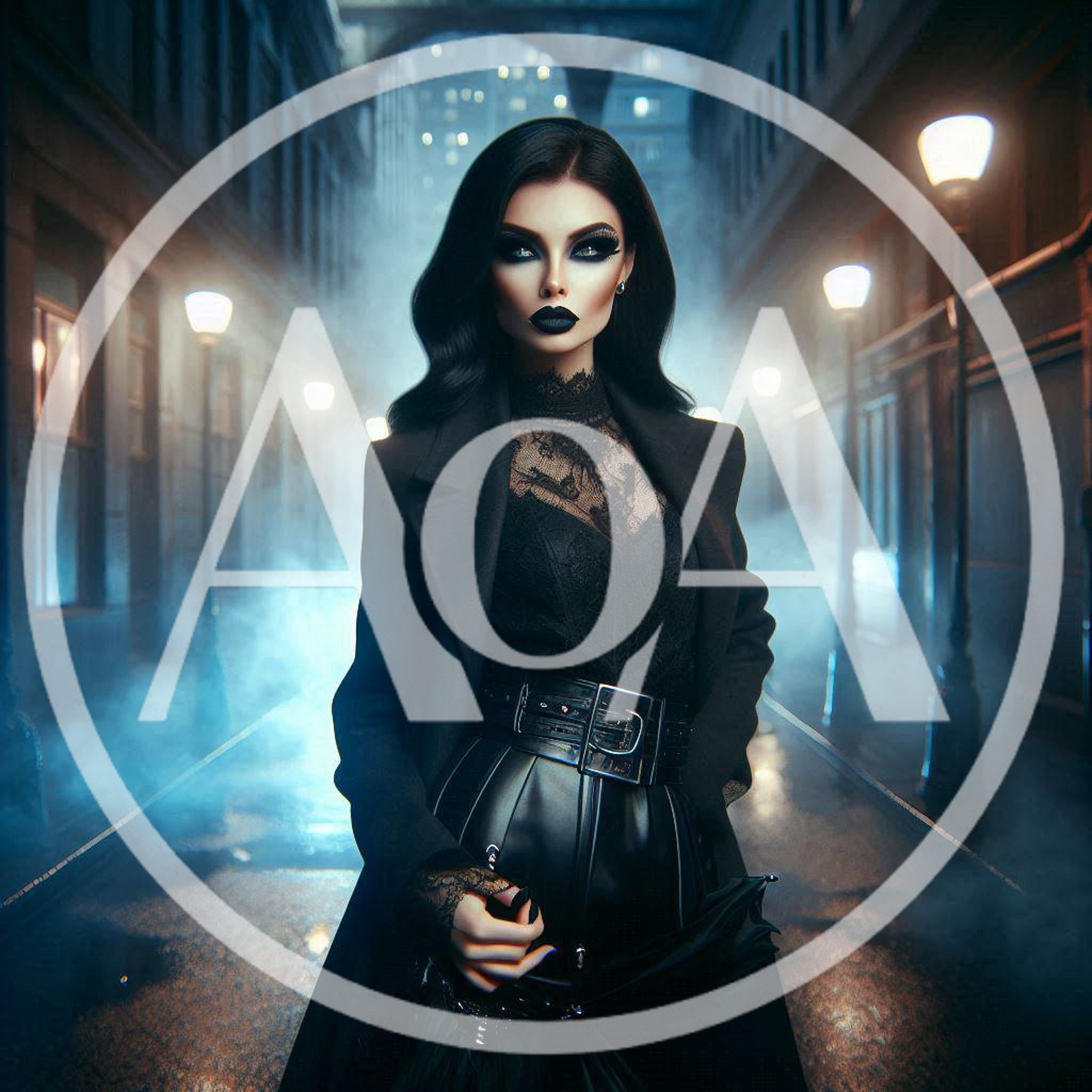 Gothic Woman Standing In A Foggy City Street