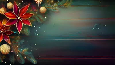 Christmas Poinsettia and Ornament Decoration on Dark Wood