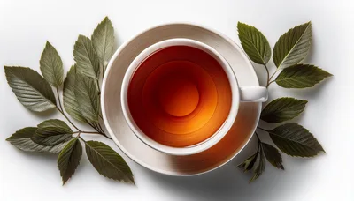 Top View Of A Cup Of Tea With Green Leaves