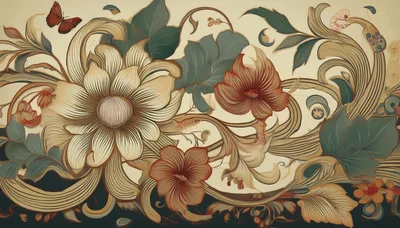 Vintage Floral Botanical Illustration With Butterfly