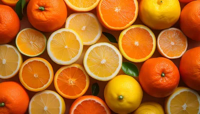 Assorted Citrus Fruit Slices and Whole Fruits