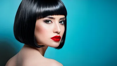 Portrait Of A Beautiful Woman With Bob Haircut