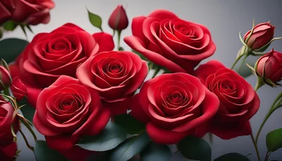 Bouquet Of Vibrant Red Roses With Green Leaves