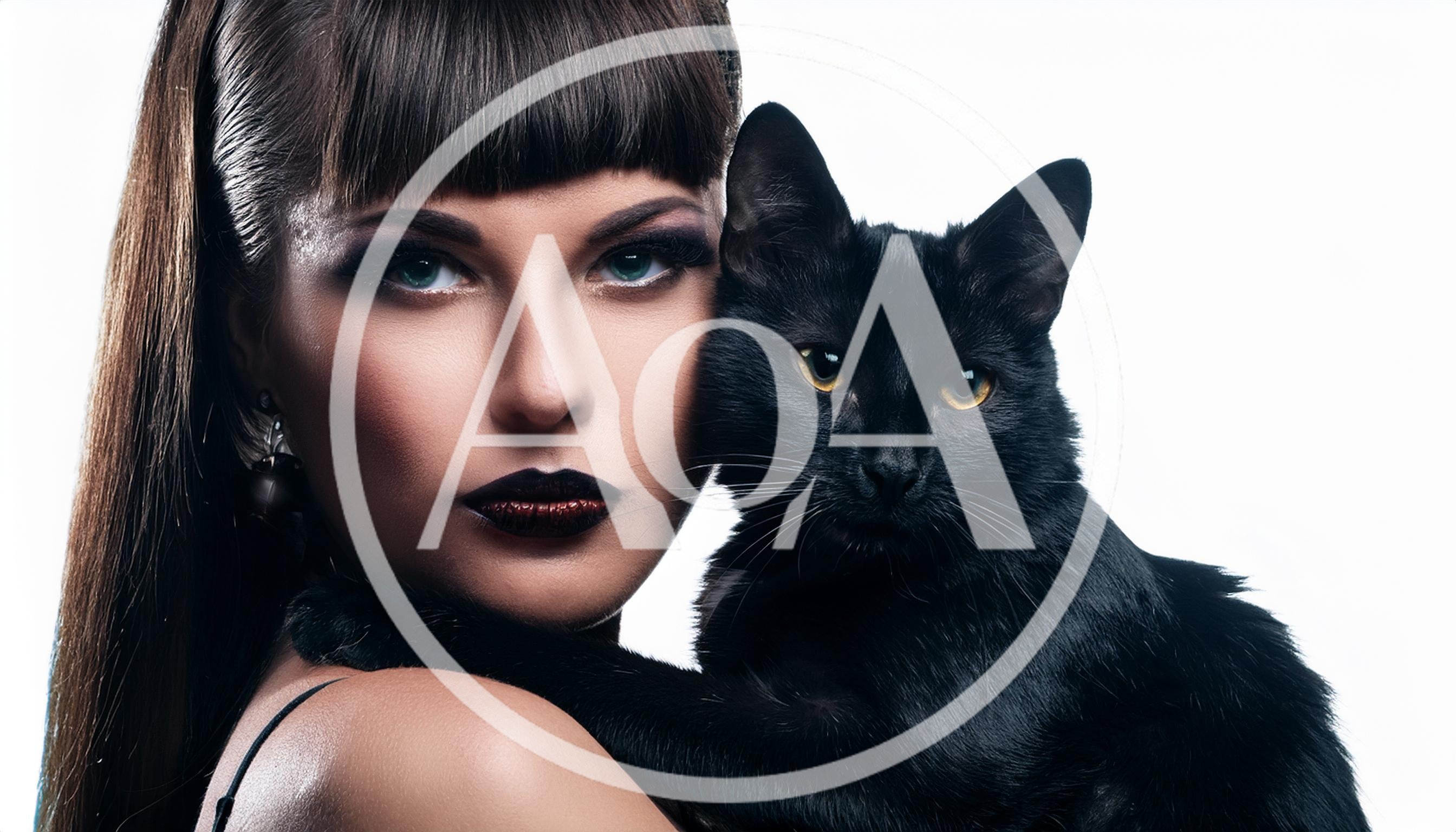Fashion Portrait Of A Woman Holding A Black Cat