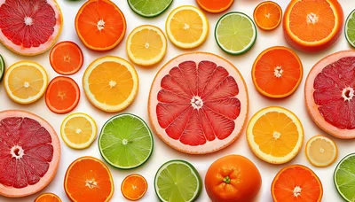 Assorted Citrus Fruit Slices On White Background